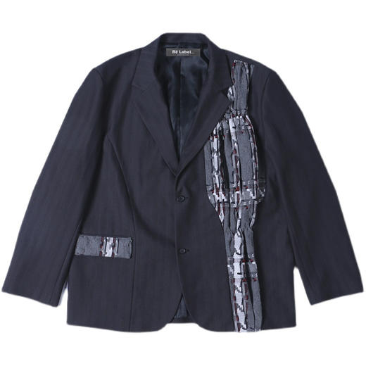 RELABEL 20AW 深灰色面料拼接抽褶不对称西装 商品图4