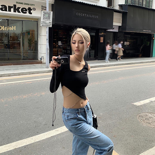 NEWA PROJECT 秋季原创秋季短款心机露肩t恤打底衫长袖修身上衣 商品图2