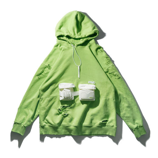 EAFINETAL.21AW新款破坏水洗破洞做旧效果贴袋刺绣宽松连帽卫衣 商品图4