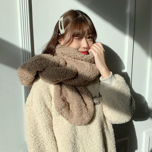 秋冬潮流新款双面纯色羊羔绒围巾女韩版百搭时尚披肩新款保暖日系围脖男潮 商品图3