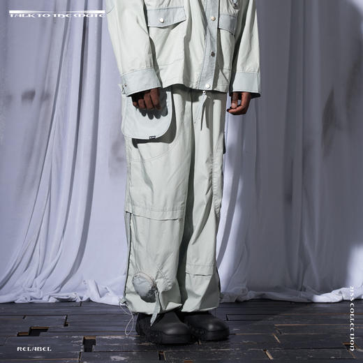 RELABEL 21SS层次拼接斜门襟撞色多口袋脚口抽绳调节宽松休闲裤 商品图2