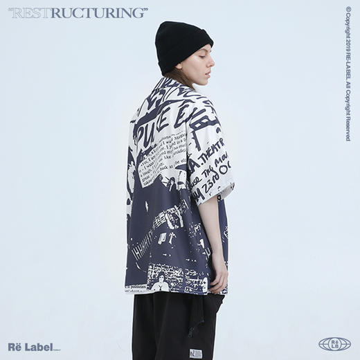 RELABEL 2020SS黑白满印潮牌古巴领短袖衬衣男夏季宽松夏威夷短袖 商品图2