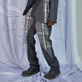 RELABEL 20AW 深灰色面料不规则拼接不对称宽松西裤