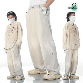 RELABEL 21AW 深浅麂皮绒面料撞色拼接宽松廓形休闲长裤