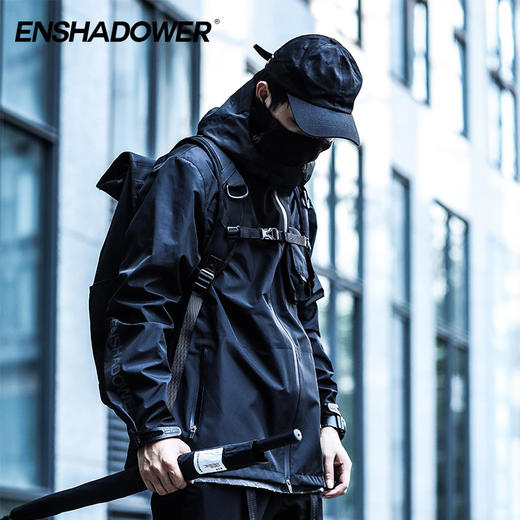 ENSHADOWER隐蔽者xCOMBACK联名款潮流连帽冲锋衣黑色国潮外套夹克 商品图0