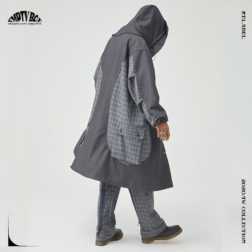 RELABEL 20AW 潮牌宽松格纹拼接多口袋结构长款西装大衣 商品图4