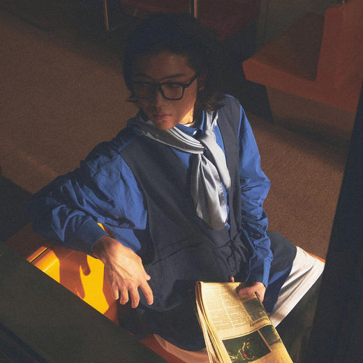 EAFINETAL.21AW新款刺绣马甲假两件设计蓝色复古宽松长袖外套衬衫 商品图1