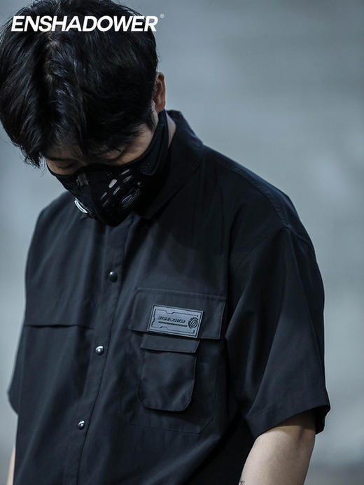 ENSHADOWER隐蔽者国潮新品活页口袋短袖衬衫男翻领黑色宽松衬衣夏 商品图0