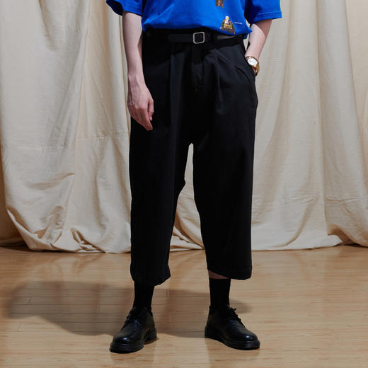 EAFINETAL.21SS新款刺绣标设计黑色纯棉宽松休闲直筒八分裤阔腿裤 商品图0