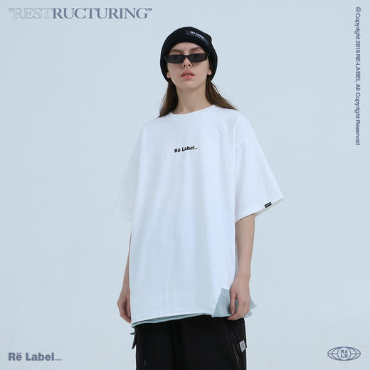 RELABEL 2020SS双色拼接解构主题印花短袖男潮牌休闲宽松情侣T恤 商品图1