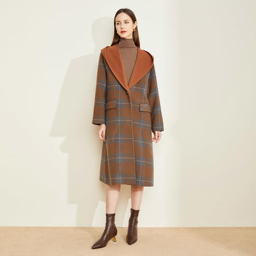 LH9M7斯尔丽2021瑟俪秋冬新款大翻领慵懒连帽宽松休闲外套双面呢大衣 商品图2