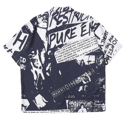 RELABEL 2020SS黑白满印潮牌古巴领短袖衬衣男夏季宽松夏威夷短袖 商品图4