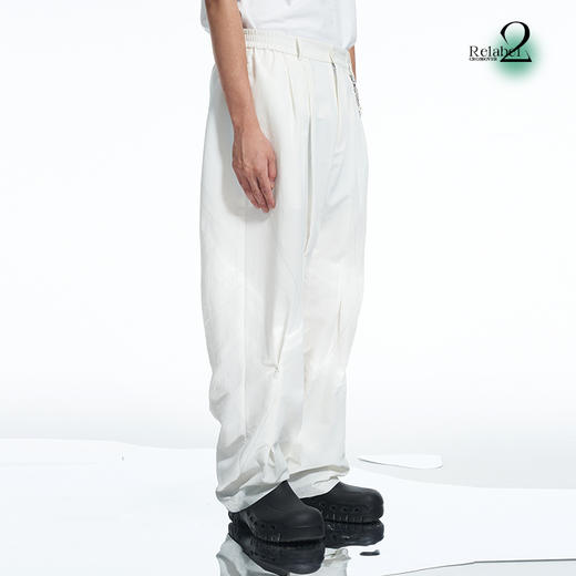 RELABEL 21AW白色梭织多打褶堆积褶皱撞色线宽松休闲长裤 商品图3