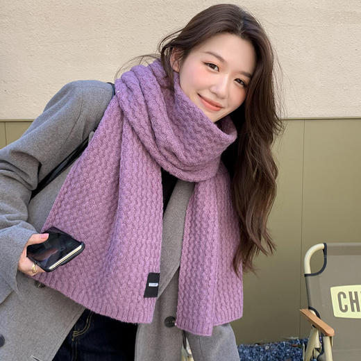 时尚百搭新款男女围巾女秋冬仿羊绒简约百搭防寒加厚羊绒围脖纯色休闲学生披肩 商品图3