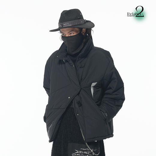 RELABEL 21AW 3M新雪丽认证黑纱pvc双层面料拼贴透明露棉棉服 商品图1
