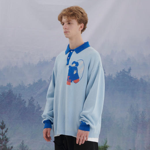 EAFINETAL.21AW新款趣味LOGO提花设计POLO上衣纯棉休闲针织毛衣 商品图1