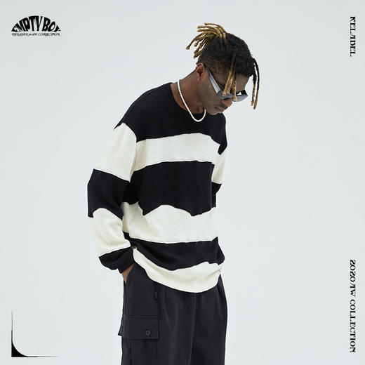 RELABEL 20AW 潮牌不规则弧线黑白撞色拼接毛衣 商品图1