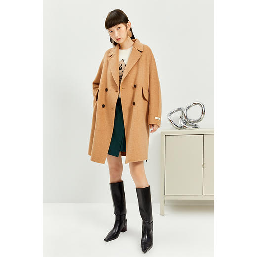 NEELLY纳俪商场同款外套女2021年新款双面呢大衣羊毛双排扣中长款 商品图4