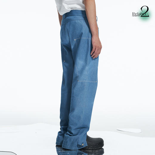 RELABEL 21AW 金属铆钉撞色走线双重可开合脚口深蓝色修身牛仔裤 商品图3