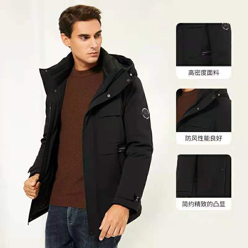 渡森男装新款男士中长款加绒加厚羽绒服休闲保暖鸭绒外套