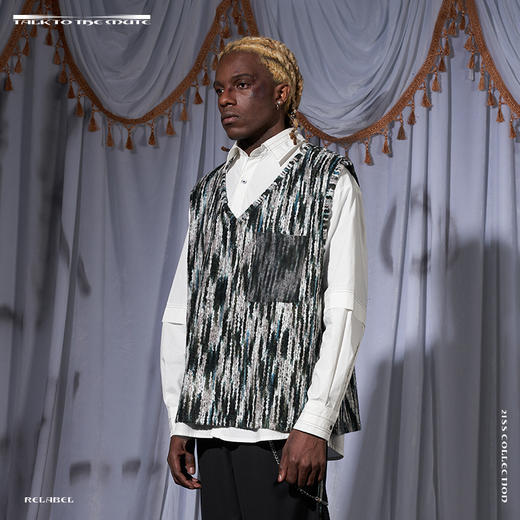 RELABEL 21SS 定织未来感条纹毛料口袋正反拼接宽松背心 商品图0