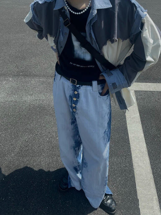 RELABEL 21SS 梁老师同款多层次糜烂破坏白蓝灰撞色拼接解构衬衣 商品图1