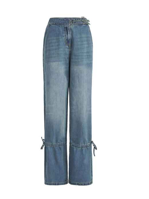 IFIK Blue Cargo Jeans两穿 反常规高腰双排扣束脚复古水洗牛仔裤 商品图4