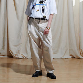 EAFINETAL.21SS绣标设计复古纯色长裤宽松纯棉直筒休闲裤阔腿裤