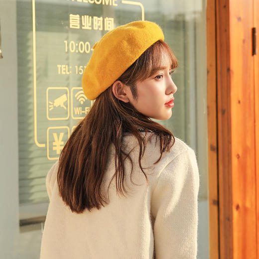 贝雷帽女秋冬韩版百搭学生可爱纯色羊毛呢南瓜帽复古日系画家帽子 商品图3