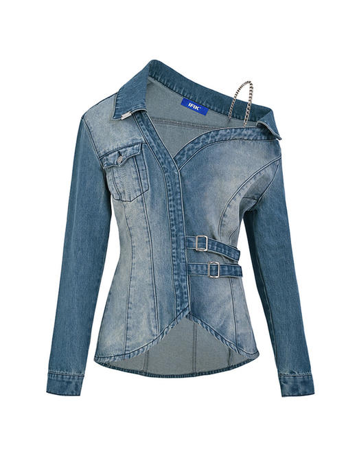 IFIK Off-shoulder Shirt重塑氛围感的露肩修身复古蓝牛仔衬衫 商品图4