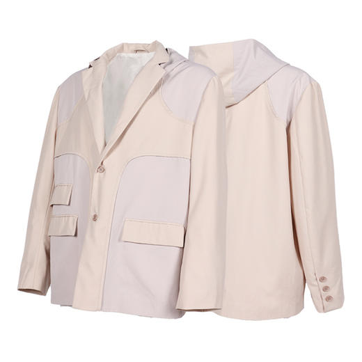 RELABEL21AW 浅卡其色梭织拼接可拆卸连帽多口袋不对称宽松西服 商品图4