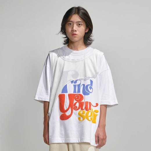 EAFINETAL.21AW新款毛巾绣印花破坏马甲假两件纯棉宽松短袖T恤Tee 商品图2