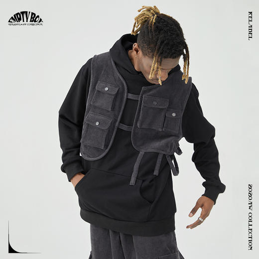 RELABRL  20AW 潮牌灯芯绒多口袋马甲拼接宽松卫衣 商品图0