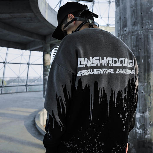 ENSHADOWER隐蔽者新款泼墨纹理毛衣男潮牌宽松圆领线衣字母针织衫 商品图1