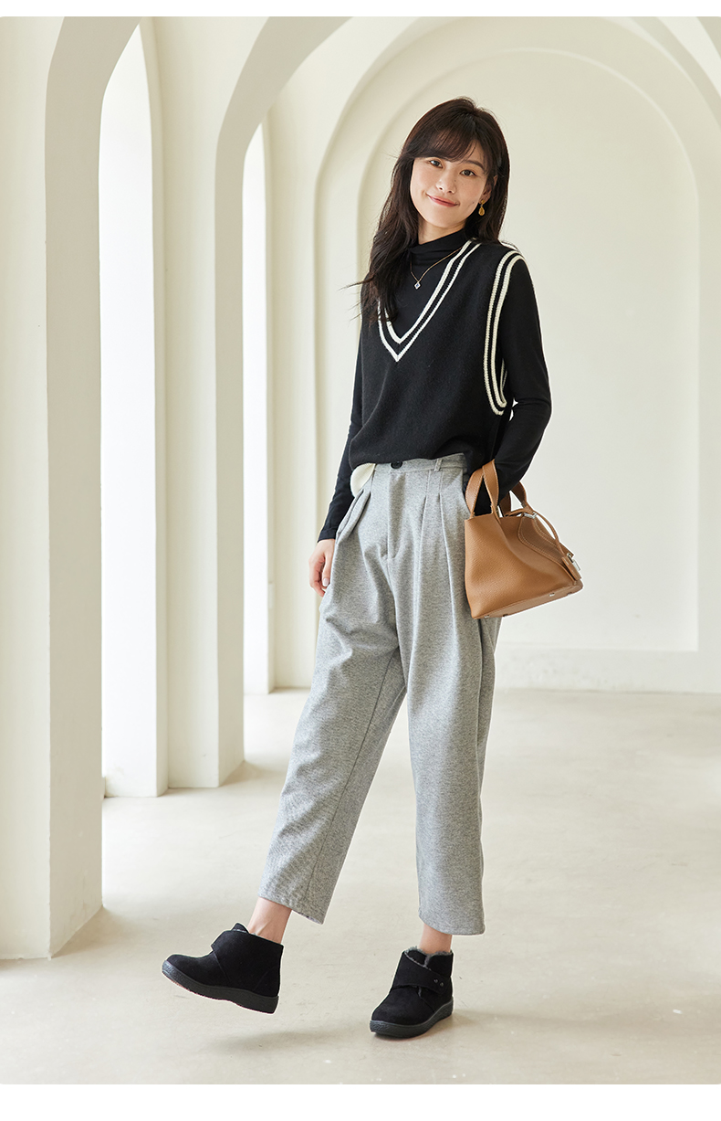 Pansy盼洁日本冬季女鞋加厚短靴高帮妈妈棉鞋4047