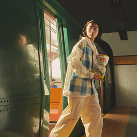 EAFINETAL.21AW新款法兰绒格纹拼接刺绣设计宽松长袖上衣外套衬衫