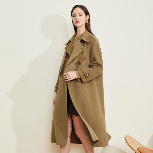 LH9F5斯尔丽瑟俪2021新款秋冬时尚皮扣优雅气质双面呢长大衣 商品图2