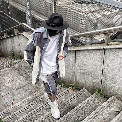 RELABEL 21SS 多层次破坏白蓝灰撞色拼接宽松休闲短裤 商品图0