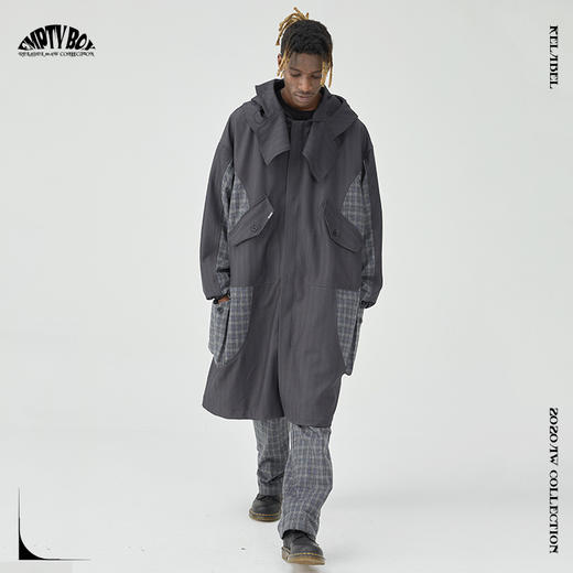 RELABEL 20AW 潮牌宽松格纹拼接多口袋结构长款西装大衣 商品图1