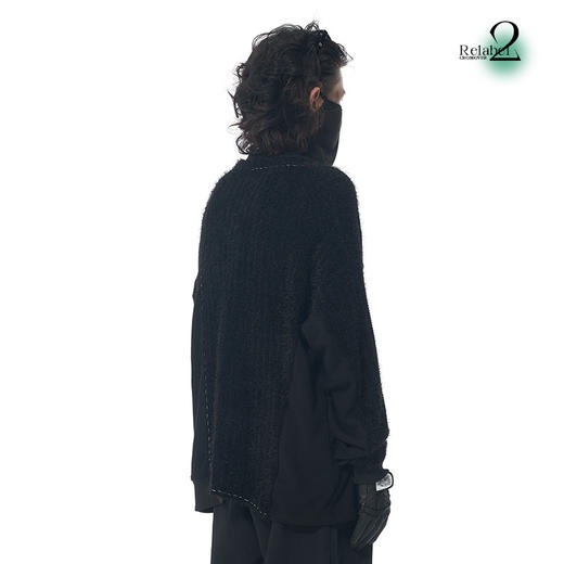 RELABEL 21AW 手工明线定织黑色毛料异材质拼接宽松圆领卫衣 商品图3