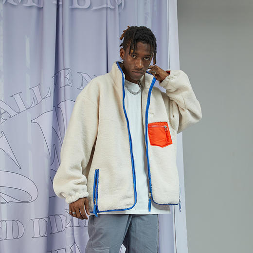 RELABEL 20AW 孙芮同款重磅柔顺羊羔绒橙蓝撞色硅胶标拉链外套 商品图1