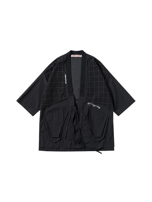 ENSHADOWER隐蔽者秋季格子拼接道袍外套男黑色七分袖国风潮牌夹克 商品图4