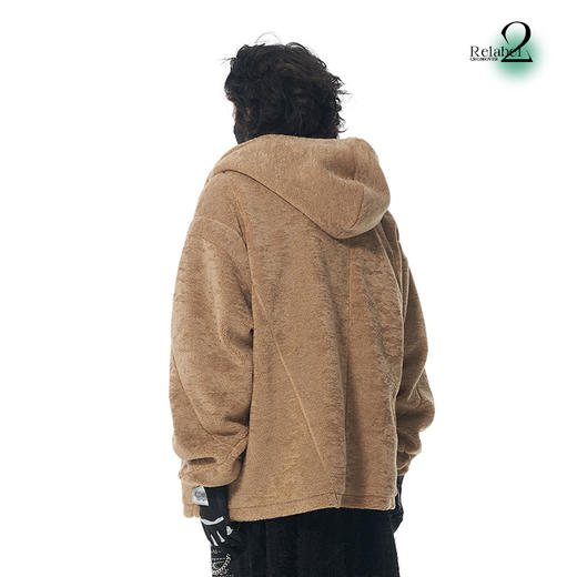 RELABEL 21AW 浅棕色羊羔绒品牌定制刺绣标交错走线宽松拉链外套 商品图3