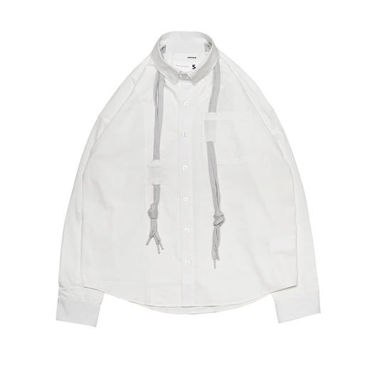 EAFINETAL.个性彩色编织带设计潮牌纯棉休闲宽松上衣长袖白衬衫 商品图1