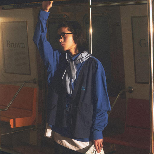 EAFINETAL.21AW新款刺绣马甲假两件设计蓝色复古宽松长袖外套衬衫 商品图0