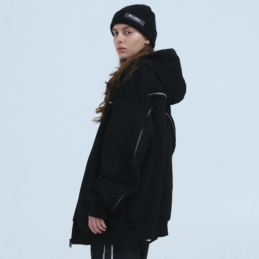 RELABEL 20AW 多结构立体剪裁长拉链破坏拼接黑色拉链卫衣外套 商品图2