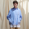 EAFINETAL.2021SS新款刺绣假两件拼接纯棉休闲宽蓝色松条纹衬衫 商品缩略图2