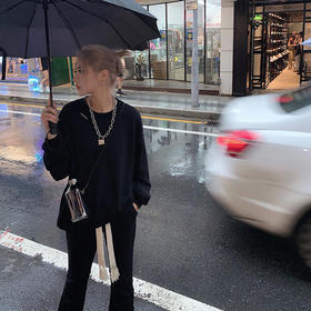 NEWA PROJECT 221秋冬新款韩版圆领不规则休闲上衣长袖宽松卫衣女