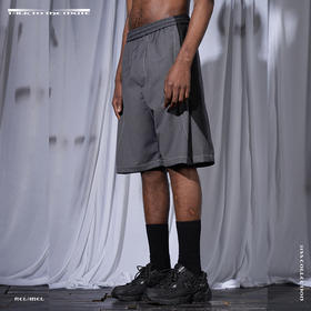 RELABEL 21SS黑灰撞色拼接双抽绳重工明线宽松西装短裤