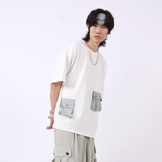 RELABEL 20SS多口袋T恤机能风潮牌短袖男拼接双色纯棉上衣打底衫 商品图4